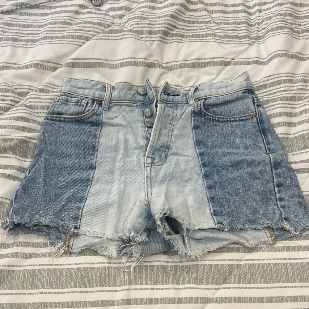 PacSun Two-Tone Light and Medium Blue High-Rise Denim Shorts